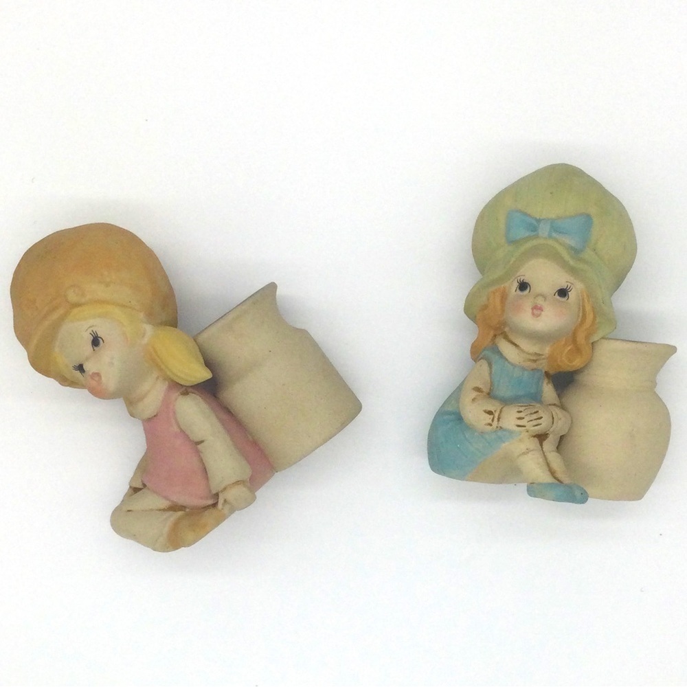 Vintage ceramic big bonnet holly hobby inspired bud vases set MCM retro 60s 70s